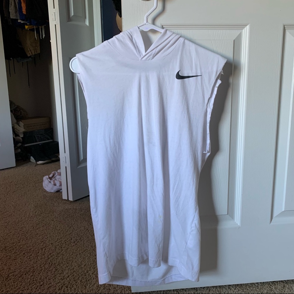 White Nike Cut off Sleeve Hoodie